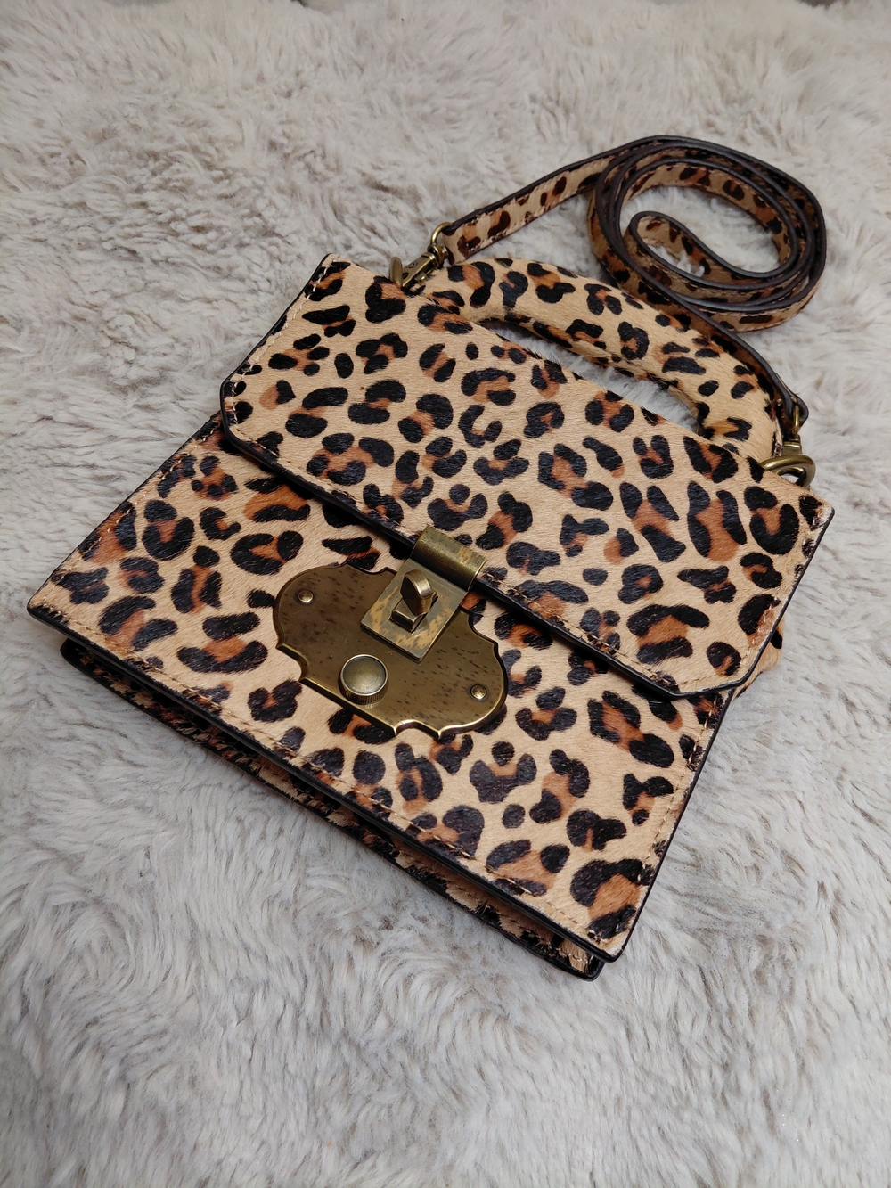 Miss Albright Anthropologie Leopard Print 100% Real Calf Hair Crossbody Rare